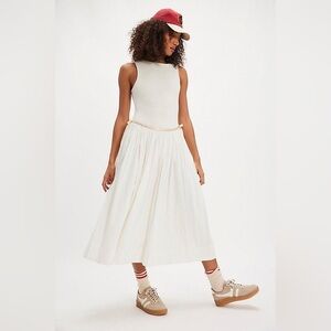 NWT Free People Nightingale Seersucker Smocked MIDI Dress Size Large